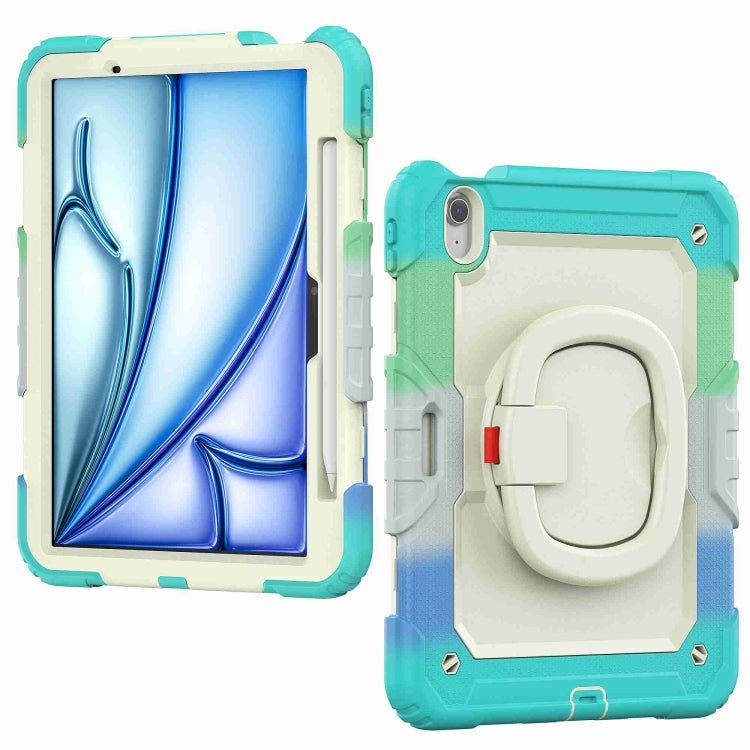 For iPad Air 11 2024 Handle Silicone Hydric PC Tablet Case with Shoulder Strap(Rainbow Blue)