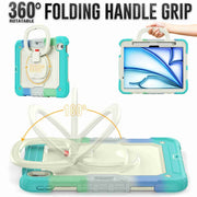 For iPad Air 11 2024 Handle Silicone Hydric PC Tablet Case with Shoulder Strap(Rainbow Blue)