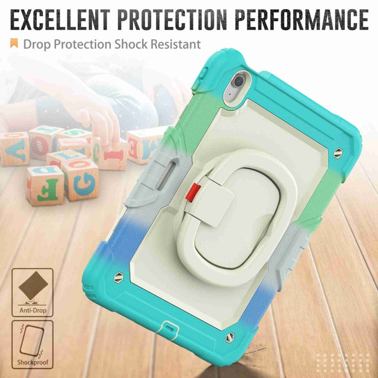 For iPad Air 11 2024 Handle Silicone Hydric PC Tablet Case with Shoulder Strap(Rainbow Blue)