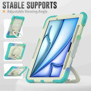 For iPad Air 11 2024 Handle Silicone Hydric PC Tablet Case with Shoulder Strap(Rainbow Blue)