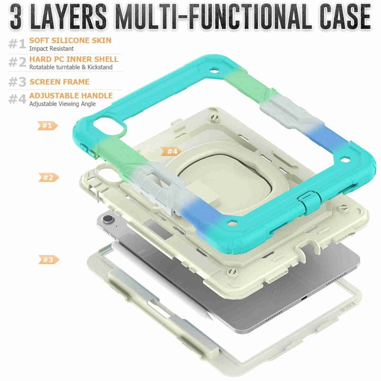 For iPad Air 11 2024 Handle Silicone Hydric PC Tablet Case with Shoulder Strap(Rainbow Blue)