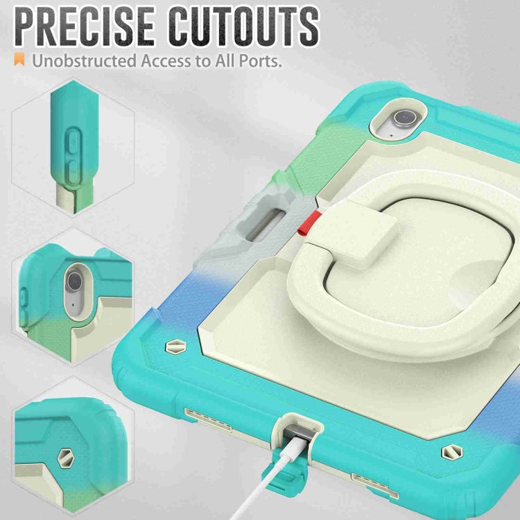 For iPad Air 11 2024 Handle Silicone Hydric PC Tablet Case with Shoulder Strap(Rainbow Blue)