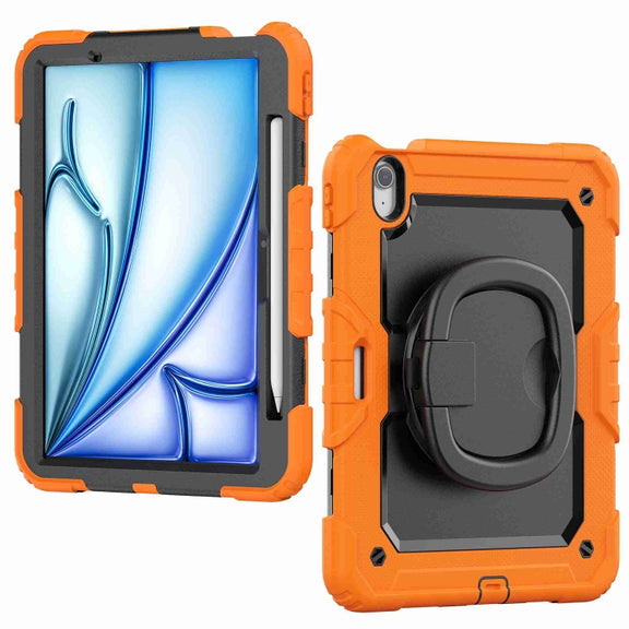 For iPad Air 11 2025 / 2024 Handle Silicone Hydric PC Tablet Case with Shoulder Strap(Orange)