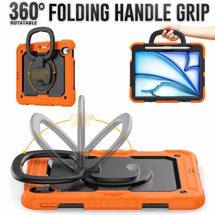 For iPad Air 11 2025 / 2024 Handle Silicone Hydric PC Tablet Case with Shoulder Strap(Orange)