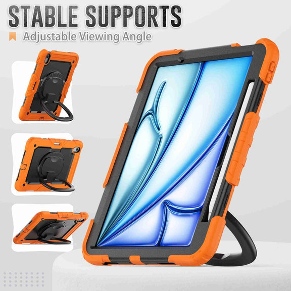 For iPad Air 11 2025 / 2024 Handle Silicone Hydric PC Tablet Case with Shoulder Strap(Orange)