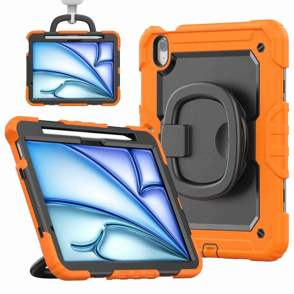 For iPad Air 11 2025 / 2024 Handle Silicone Hydric PC Tablet Case with Shoulder Strap(Orange)