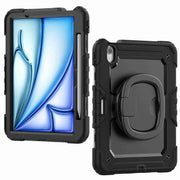For iPad Air 11 2024 Handle Silicone Hydric PC Tablet Case with Shoulder Strap(Black)