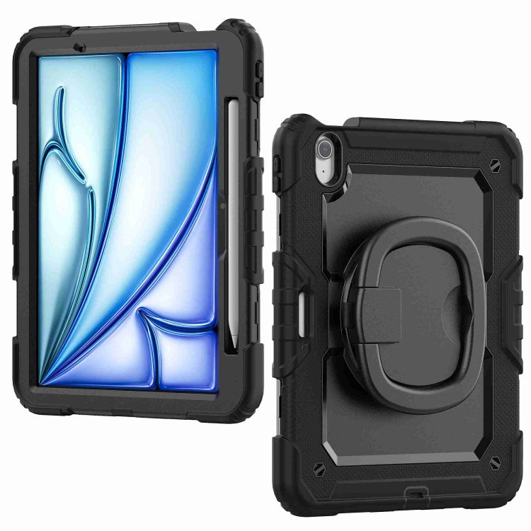 For iPad Air 11 2024 Handle Silicone Hydric PC Tablet Case with Shoulder Strap(Black)