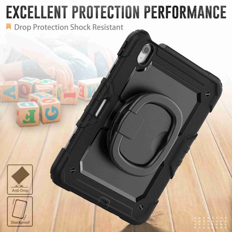 For iPad Air 11 2024 Handle Silicone Hydric PC Tablet Case with Shoulder Strap(Black)