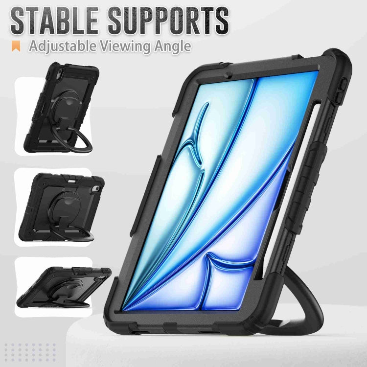 For iPad Air 11 2024 Handle Silicone Hydric PC Tablet Case with Shoulder Strap(Black)