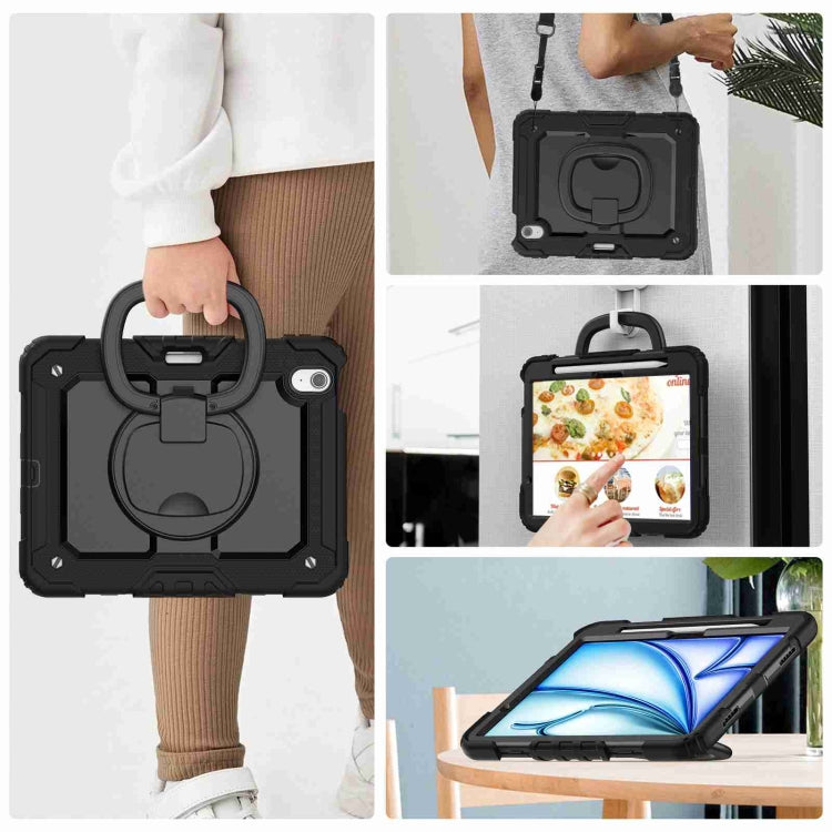 For iPad Air 11 2024 Handle Silicone Hydric PC Tablet Case with Shoulder Strap(Black)