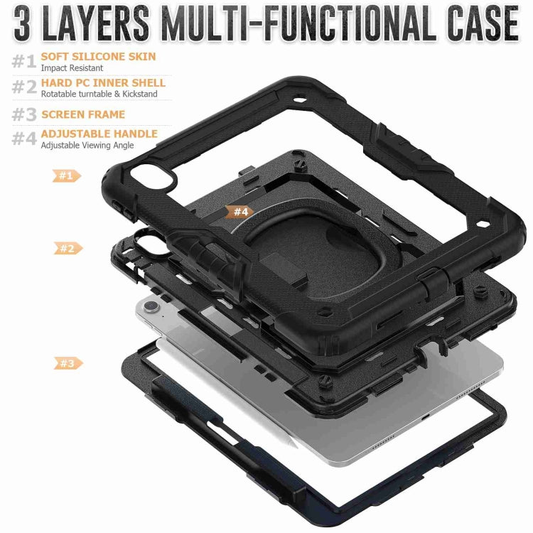 For iPad Air 11 2024 Handle Silicone Hydric PC Tablet Case with Shoulder Strap(Black)