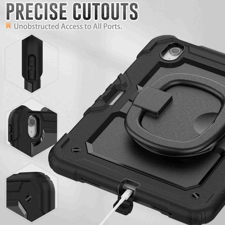 For iPad Air 11 2024 Handle Silicone Hydric PC Tablet Case with Shoulder Strap(Black)