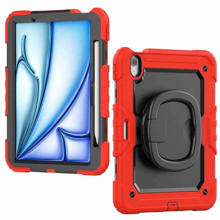 For iPad Air 11 2024 Handle Silicone Hydric PC Tablet Case with Shoulder Strap(Red)