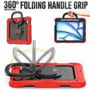 For iPad Air 11 2024 Handle Silicone Hydric PC Tablet Case with Shoulder Strap(Red)