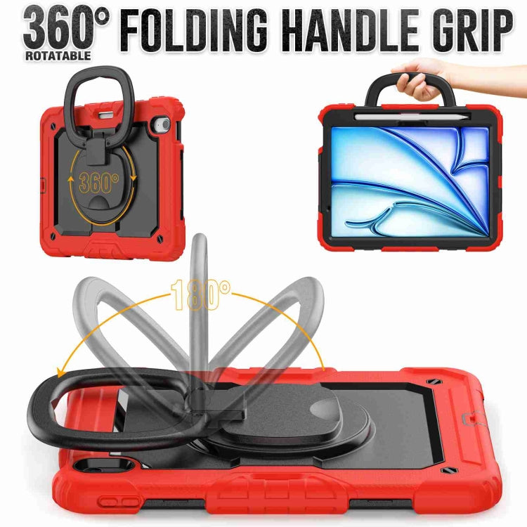 For iPad Air 11 2024 Handle Silicone Hydric PC Tablet Case with Shoulder Strap(Red)