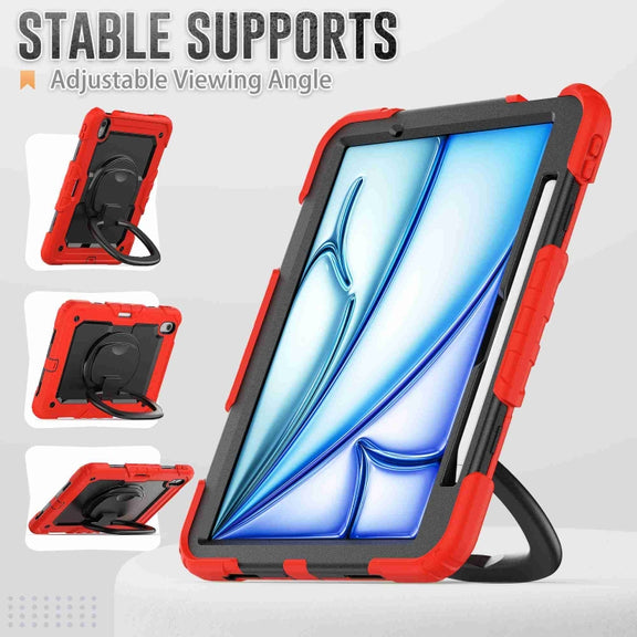 For iPad Air 11 2024 Handle Silicone Hydric PC Tablet Case with Shoulder Strap(Red)