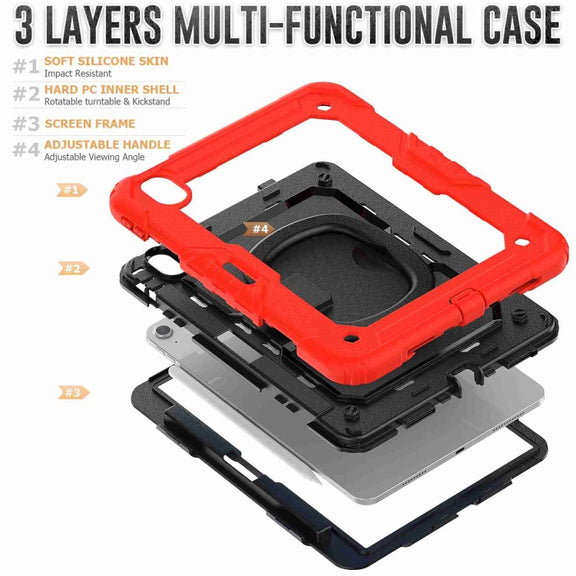 For iPad Air 11 2024 Handle Silicone Hydric PC Tablet Case with Shoulder Strap(Red)