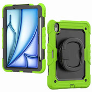 For iPad Air 11 2024 Handle Silicone Hydric PC Tablet Case with Shoulder Strap(Yellow Grenn)