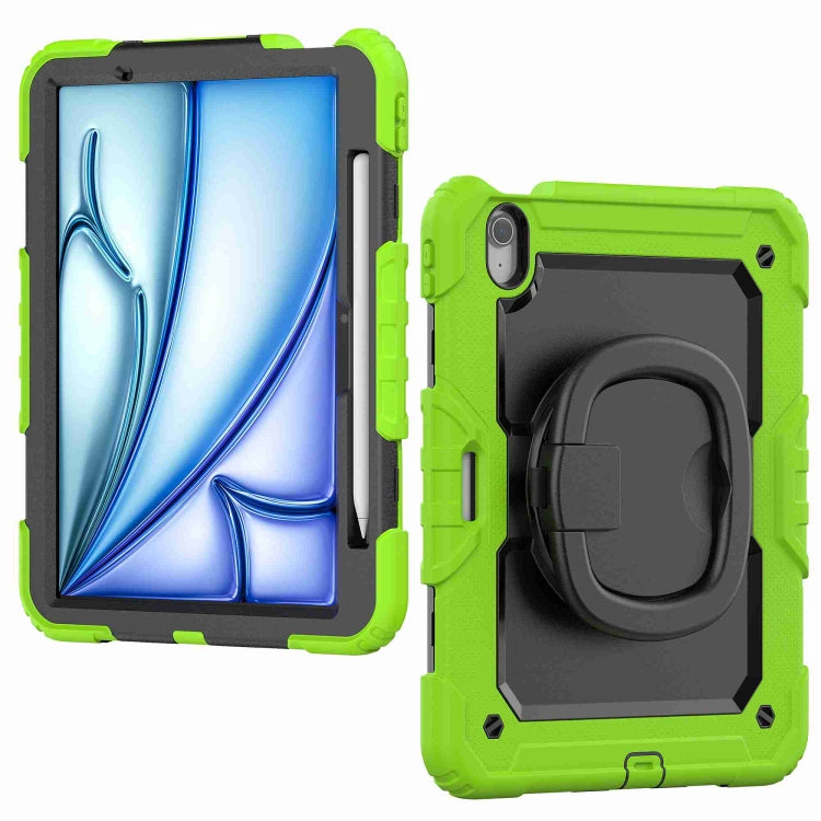 For iPad Air 11 2024 Handle Silicone Hydric PC Tablet Case with Shoulder Strap(Yellow Grenn)