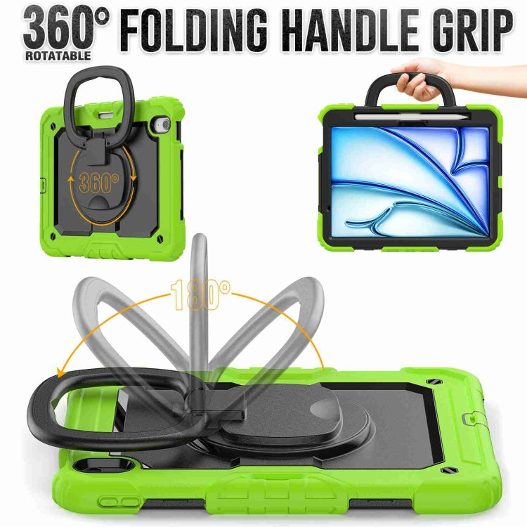 For iPad Air 11 2024 Handle Silicone Hydric PC Tablet Case with Shoulder Strap(Yellow Grenn)