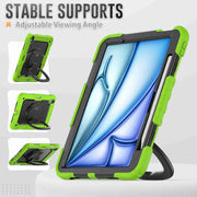 For iPad Air 11 2024 Handle Silicone Hydric PC Tablet Case with Shoulder Strap(Yellow Grenn)