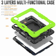 For iPad Air 11 2024 Handle Silicone Hydric PC Tablet Case with Shoulder Strap(Yellow Grenn)