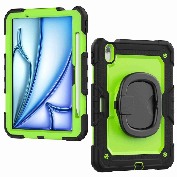 For iPad Air 11 2024 Handle Silicone Hydric PC Tablet Case with Shoulder Strap(Yellow Grenn PC)
