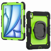 For iPad Air 11 2024 Handle Silicone Hydric PC Tablet Case with Shoulder Strap(Yellow Grenn PC)