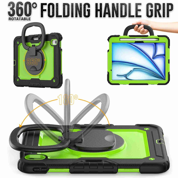 For iPad Air 11 2024 Handle Silicone Hydric PC Tablet Case with Shoulder Strap(Yellow Grenn PC)