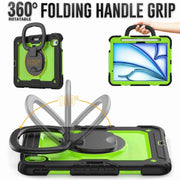 For iPad Air 11 2024 Handle Silicone Hydric PC Tablet Case with Shoulder Strap(Yellow Grenn PC)