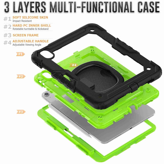 For iPad Air 11 2024 Handle Silicone Hydric PC Tablet Case with Shoulder Strap(Yellow Grenn PC)