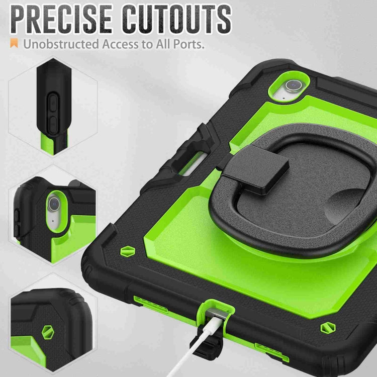For iPad Air 11 2024 Handle Silicone Hydric PC Tablet Case with Shoulder Strap(Yellow Grenn PC)