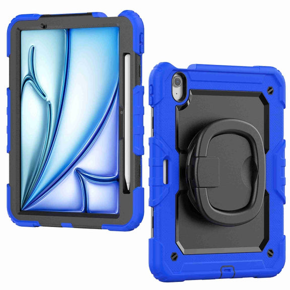 For iPad Air 11 2024 Handle Silicone Hydric PC Tablet Case with Shoulder Strap(Blue)
