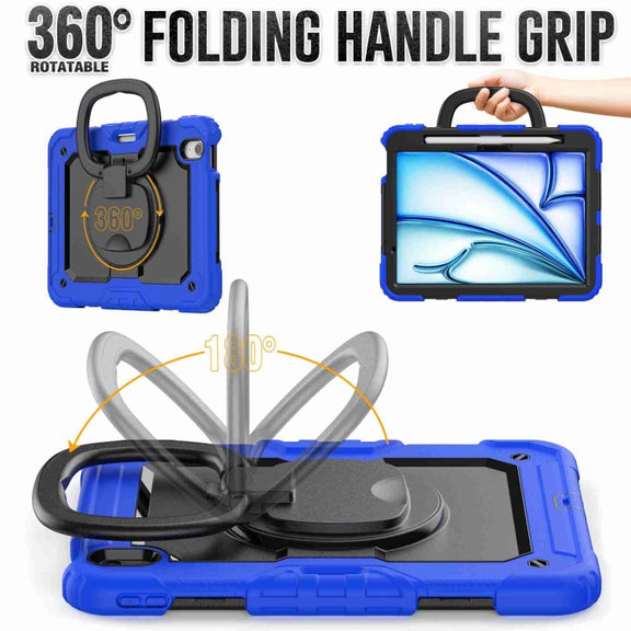 For iPad Air 11 2024 Handle Silicone Hydric PC Tablet Case with Shoulder Strap(Blue)