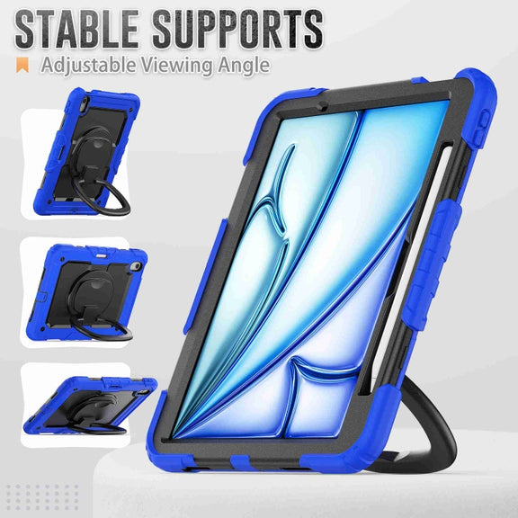 For iPad Air 11 2024 Handle Silicone Hydric PC Tablet Case with Shoulder Strap(Blue)