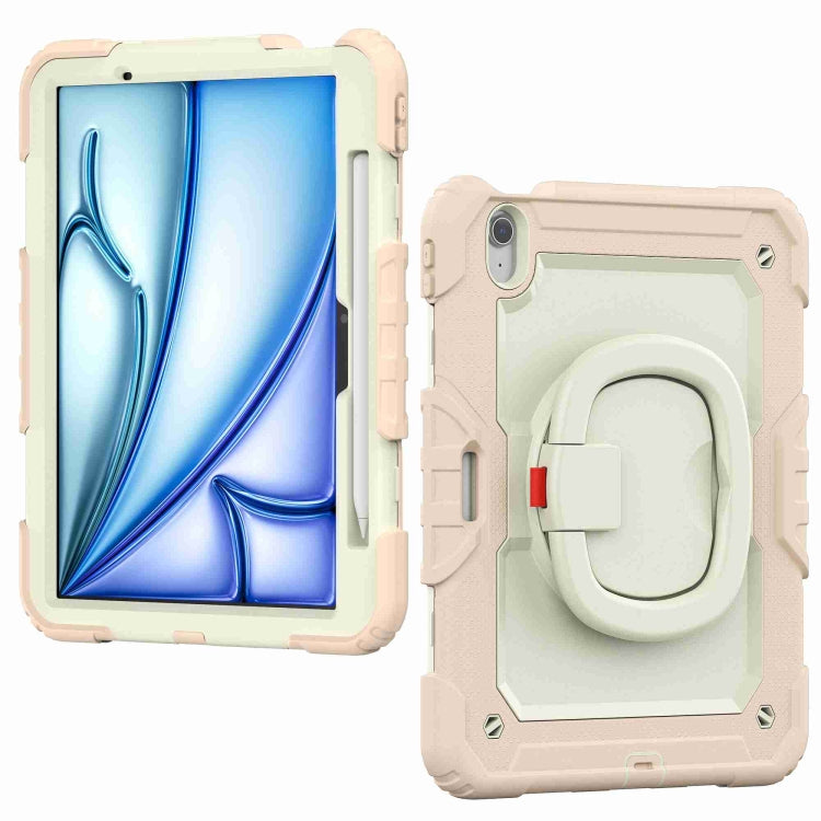 For iPad Air 11 2024 Handle Silicone Hydric PC Tablet Case with Shoulder Strap(Rose Gold)