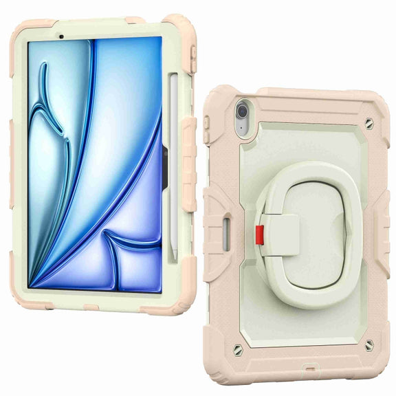 For iPad Air 11 2024 Handle Silicone Hydric PC Tablet Case with Shoulder Strap(Rose Gold)