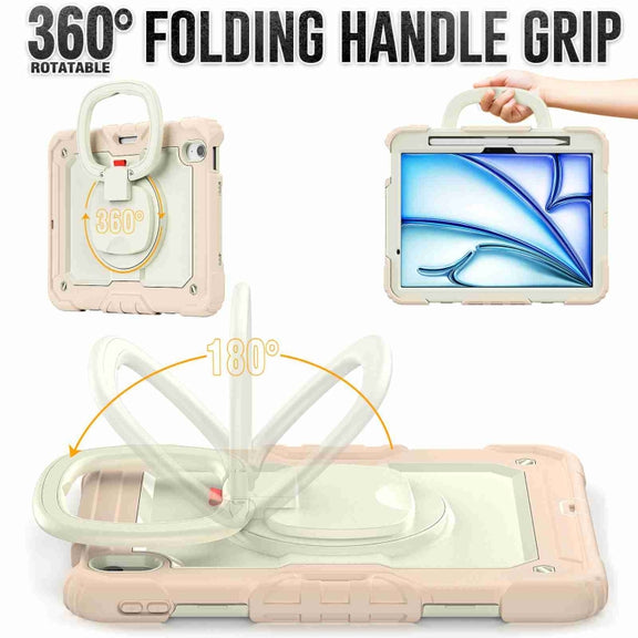 For iPad Air 11 2024 Handle Silicone Hydric PC Tablet Case with Shoulder Strap(Rose Gold)