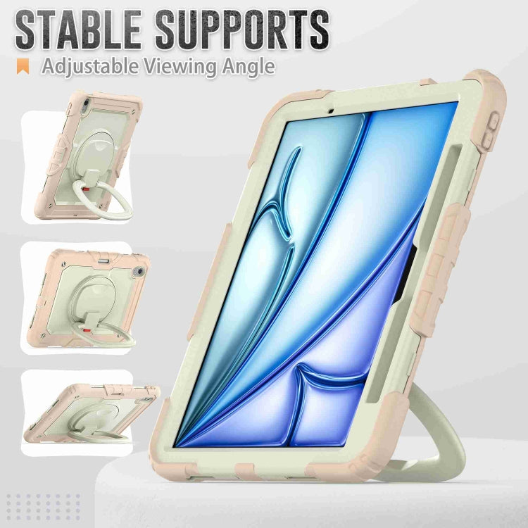 For iPad Air 11 2024 Handle Silicone Hydric PC Tablet Case with Shoulder Strap(Rose Gold)
