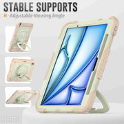 For iPad Air 11 2024 Handle Silicone Hydric PC Tablet Case with Shoulder Strap(Rose Gold)