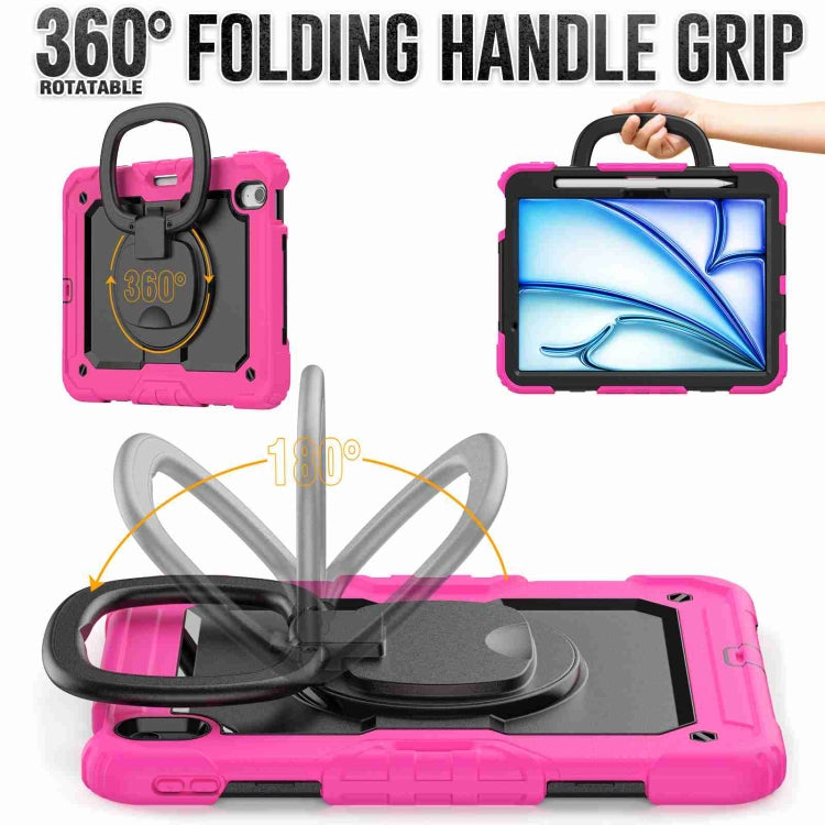 For iPad Air 11 2024 Handle Silicone Hydric PC Tablet Case with Shoulder Strap(Rose Red)
