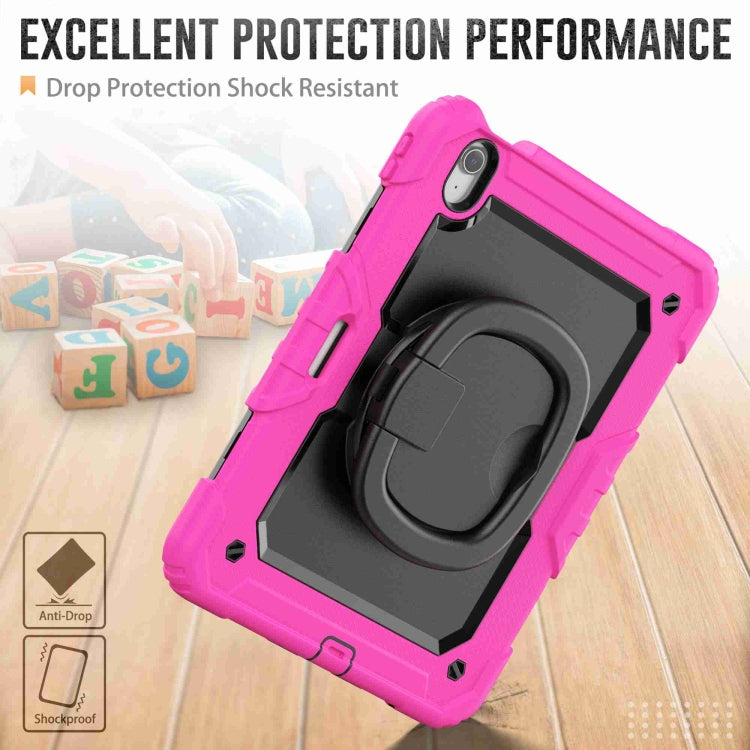 For iPad Air 11 2024 Handle Silicone Hydric PC Tablet Case with Shoulder Strap(Rose Red)