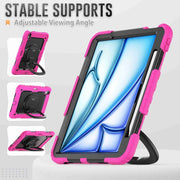For iPad Air 11 2024 Handle Silicone Hydric PC Tablet Case with Shoulder Strap(Rose Red)