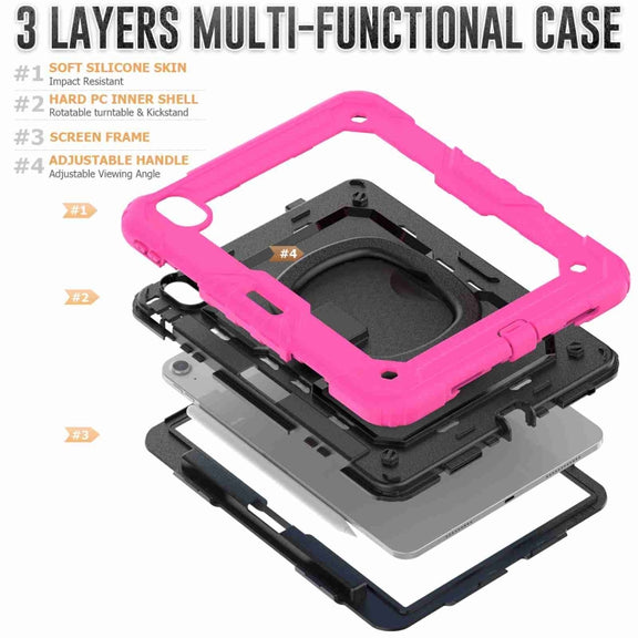 For iPad Air 11 2024 Handle Silicone Hydric PC Tablet Case with Shoulder Strap(Rose Red)