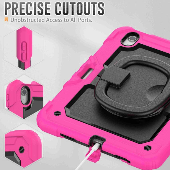 For iPad Air 11 2024 Handle Silicone Hydric PC Tablet Case with Shoulder Strap(Rose Red)