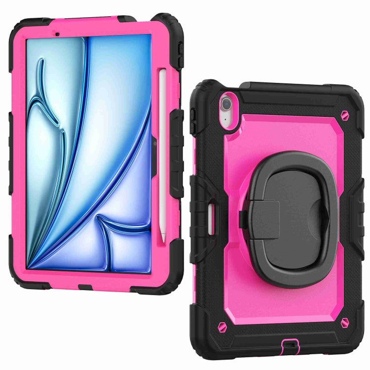 For iPad Air 11 2024 Handle Silicone Hydric PC Tablet Case with Shoulder Strap(Rose Red PC)