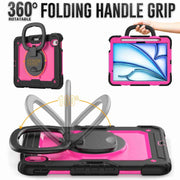 For iPad Air 11 2024 Handle Silicone Hydric PC Tablet Case with Shoulder Strap(Rose Red PC)