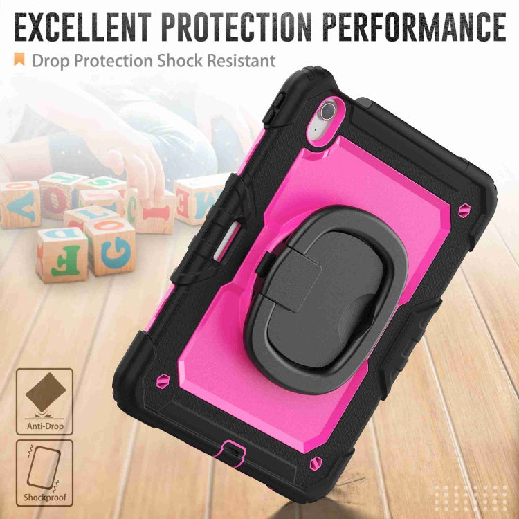 For iPad Air 11 2024 Handle Silicone Hydric PC Tablet Case with Shoulder Strap(Rose Red PC)