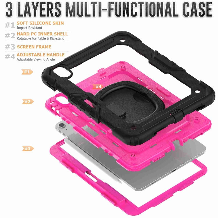 For iPad Air 11 2024 Handle Silicone Hydric PC Tablet Case with Shoulder Strap(Rose Red PC)